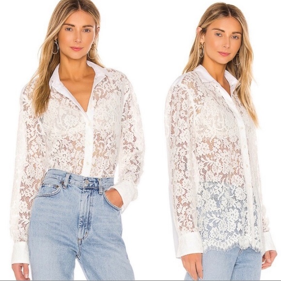 ATM Anthony Thomas Melillo Floral Lace Sheer Panel shirt button up size XS - Picture 1 of 11